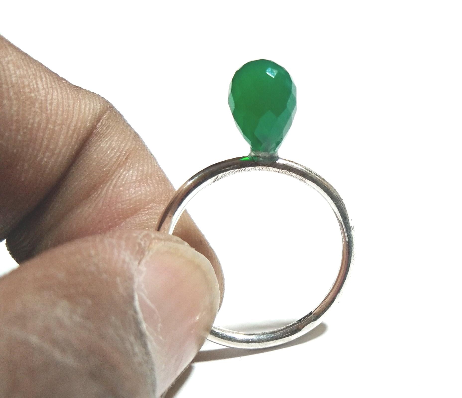 Gemstone Drop Shape Ring, Natural Green Onyx Faceted Ring, 925 Solid Silver Ring Jewelry, Handmade Ring, For Girls & Women.
